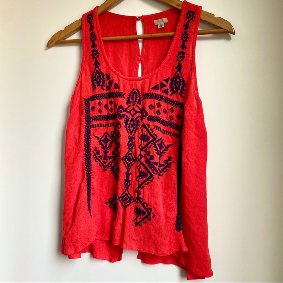 Ecote Boho XS Embroidered Open Back Tank Top - Picture 2 of 11
